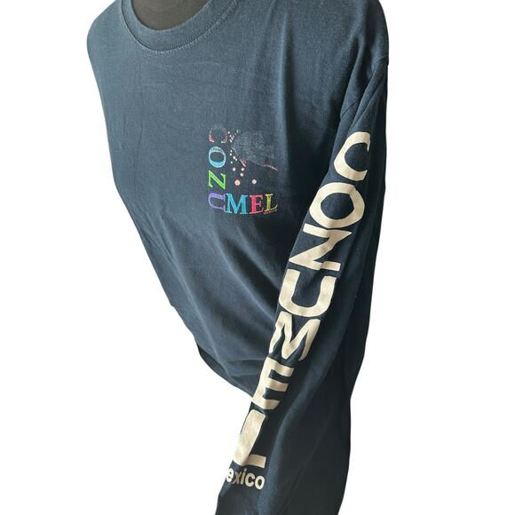 Vintage Yazbek Cozumel Mexico Souvenir Long Sleeve Shirt Blue Graphic Size Large - Picture 2 of 4